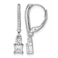 14K White Gold 0.75ct LabGrown Dia VS+ F+ Dangle Princess Comp Leverback Earrings view 1