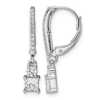 14kw 3/4ct LabGrown Dia VS+ F+ Dangle Princess Comp Leverback Earrings