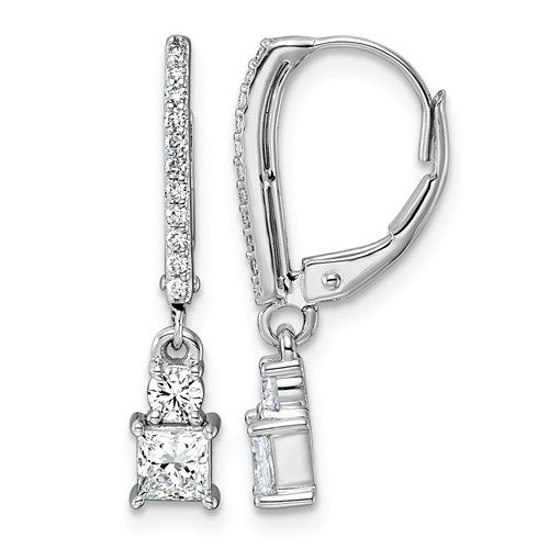 14K White Gold 0.75ct LabGrown Dia VS+ F+ Dangle Princess Comp Leverback Earrings