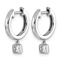 14K White Gold 0.33ct LabGrown Dia VS+ F+ Dangle Princess Bezel Comp Hoop Earrings view 2