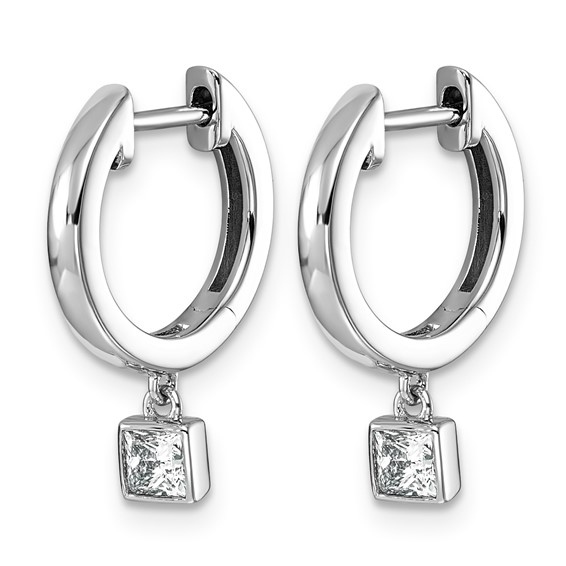 14kw 1/3ct LabGrown Dia VS+ F+ Dangle Princess Bezel Comp Hoop Earrings