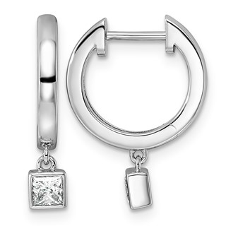 14kw 1/3ct LabGrown Dia VS+ F+ Dangle Princess Bezel Comp Hoop Earrings