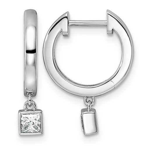 14K White Gold 0.33ct LabGrown Dia VS+ F+ Dangle Princess Bezel Comp Hoop Earrings