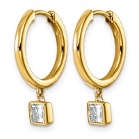14K Yellow Gold 0.50ct LabGrown Dia VS+ F+ Dangle Princess Bezel Comp Hoop Earrings view 2