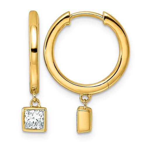 14K Yellow Gold 0.50ct LabGrown Dia VS+ F+ Dangle Princess Bezel Comp Hoop Earrings