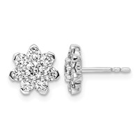 14K White Gold 1ct Lab Grown Diamond VS+ F+ Post Floral Complete Earrings view 1