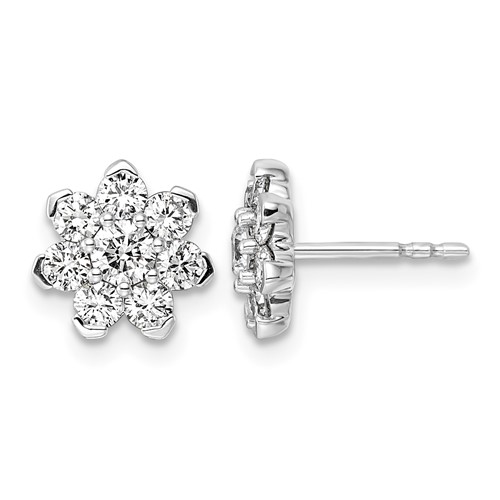 14K White Gold 1ct Lab Grown Diamond VS+ F+ Post Floral Complete Earrings