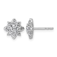 14K White Gold 1ct Lab Grown Diamond VS+ F+ Post Floral Complete Earrings view 1