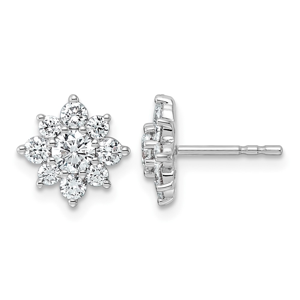 14K White Gold 1ct Lab Grown Dia VS+ F+ Post Floral Complete Earrings
