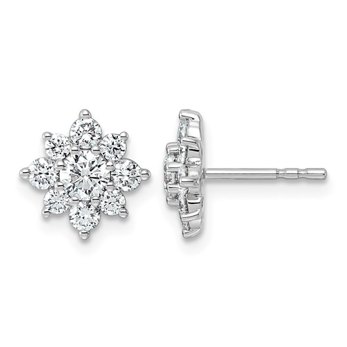 14K White Gold 1ct Lab Grown Dia VS+ F+ Post Floral Complete Earrings