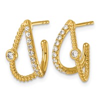 14K Yellow Gold 0.38ct Lab Grown Dia VS+ F+ Post Fashion J-Hoop Comp Earrings view 2