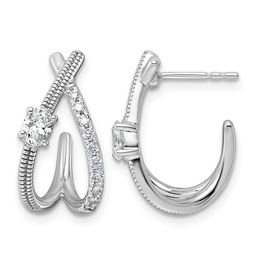 14K White Gold 0.62ct Lab Grown Dia VS+ F+ Post Fashion J-Hoop Comp Earrings