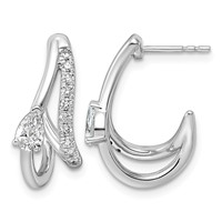 14K White Gold 0.75ct Lab Grown Dia VS+ F+ Post Fashion J-Hoop Comp Earrings view 1