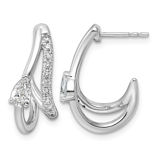 14K White Gold 0.75ct Lab Grown Dia VS+ F+ Post Fashion J-Hoop Comp Earrings