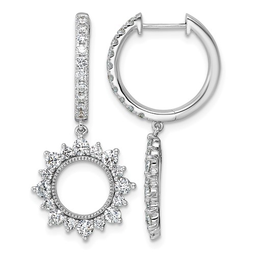 14K White Gold 1.50ct Lab Grown Dia VS+ F+ Dangle Complete Hoop Earrings