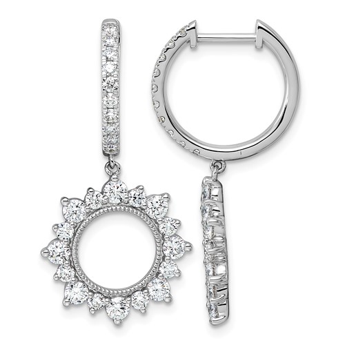 14K White Gold 2ct Lab Grown Dia VS+ F+ Dangle Complete Hoop Earrings
