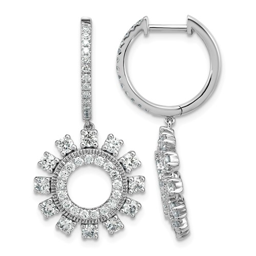 14K White Gold 2ct Lab Grown Dia VS+ F+ Dangle Complete Hoop Earrings