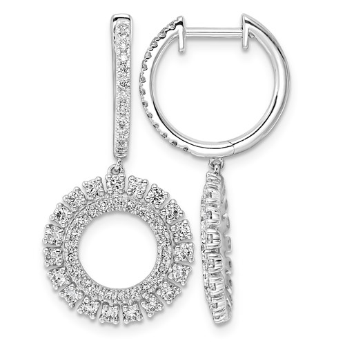 14K White Gold 1.50ct Lab Grown Dia VS+ F+ Dangle Complete Hoop Earrings