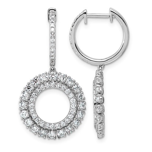 14K White Gold 2ct Lab Grown Dia VS+ F+ Dangle Complete Hoop Earrings