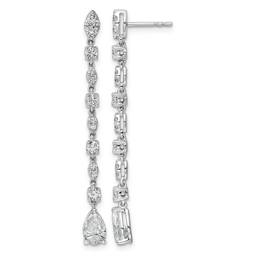 14K White Gold 2ct Lab Grown Dia VS+ F+ Post Multi Cut Complete Drop Earrings