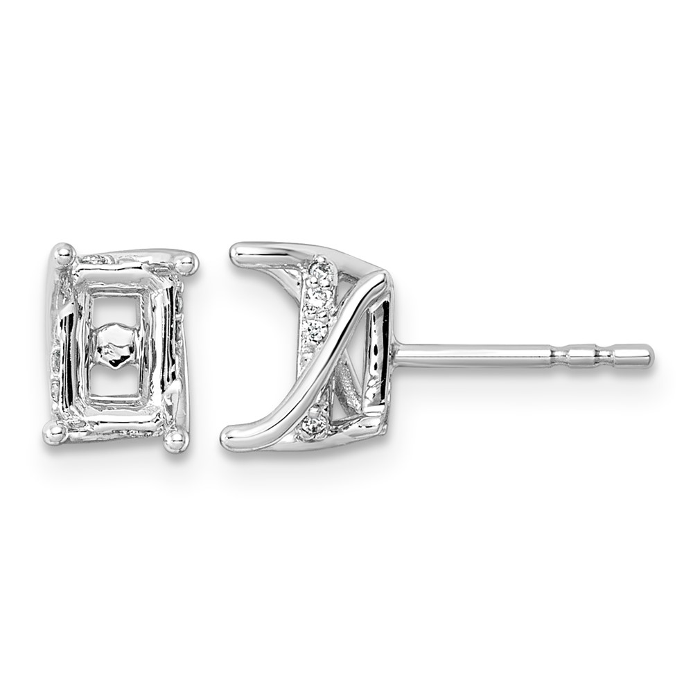 14K White Gold 0.07ct Emerald Center Lab Grown Dia VS+ F+ Semi-mount Twist Earrings