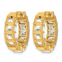 14K Yellow Gold Lab Grown Dia VS+ F+ 6.5ct Emerald in Out Complete Hoop Earrings view 3