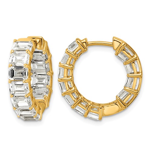 14K Yellow Gold Lab Grown Dia VS+ F+ 6.5ct Emerald in Out Complete Hoop Earrings