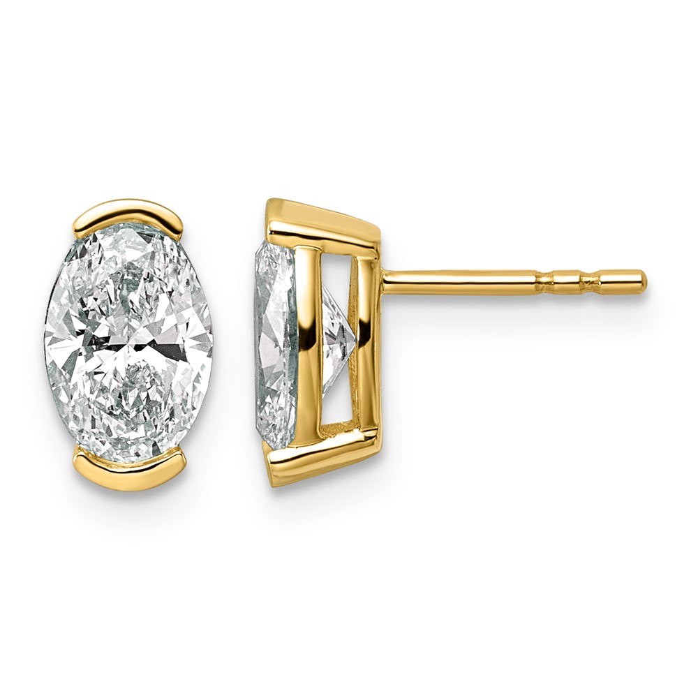 14K Yellow Gold Certified Oval Lab Grown Diamond VS+ F+ Post Earrings