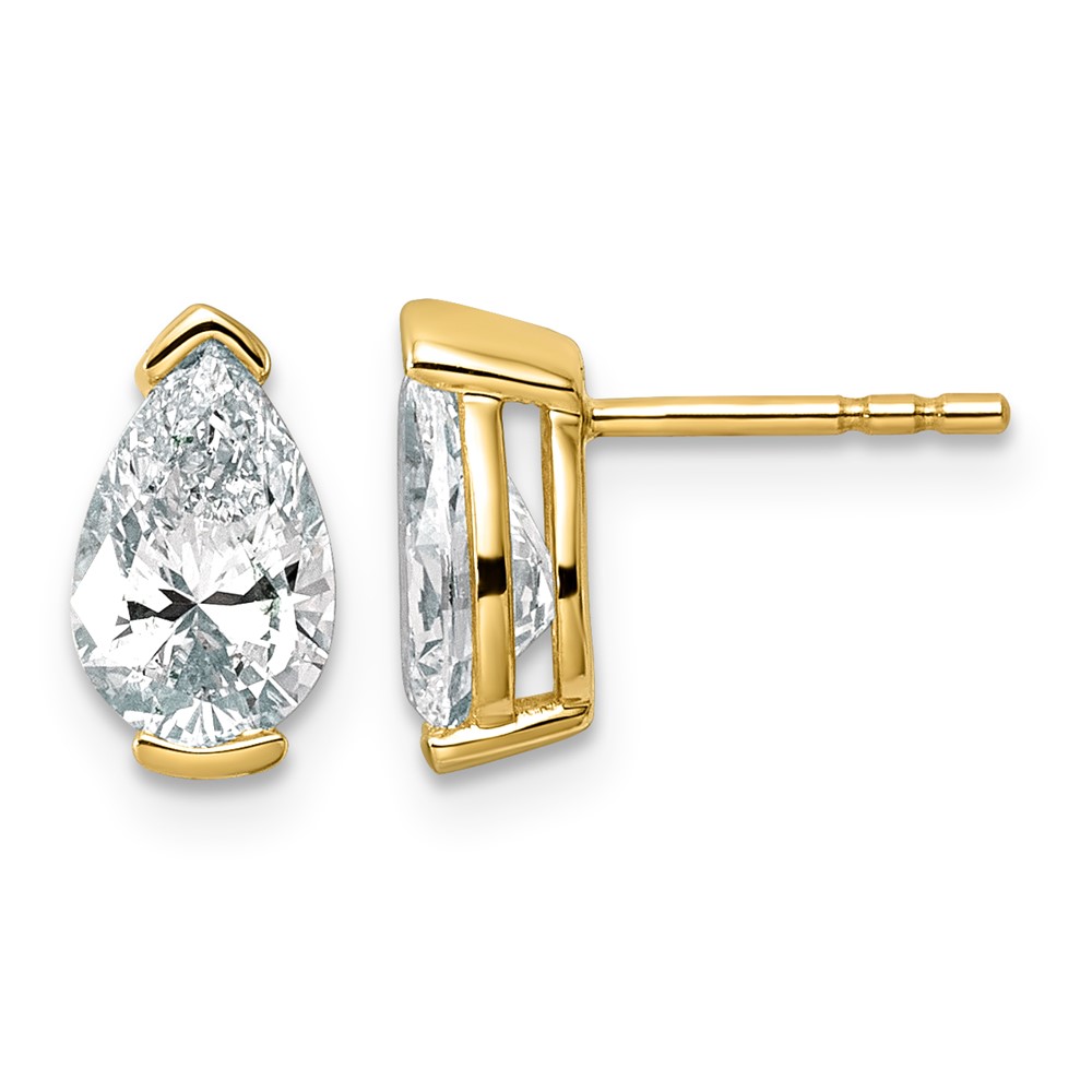14K Yellow Gold Certified Pear Lab Grown Diamond VS+ F+ Post Earrings