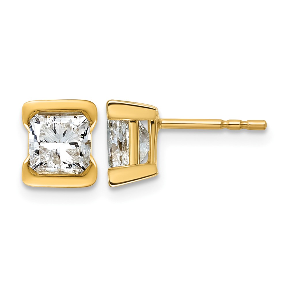 14K Yellow Gold Certified Princess Lab Grown Diamond VS+ F+ Post Earrings