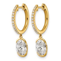 14K Yellow Gold Oval Lab Grown Diamond VS+ F+ Hoop Dangle Earrings view 2
