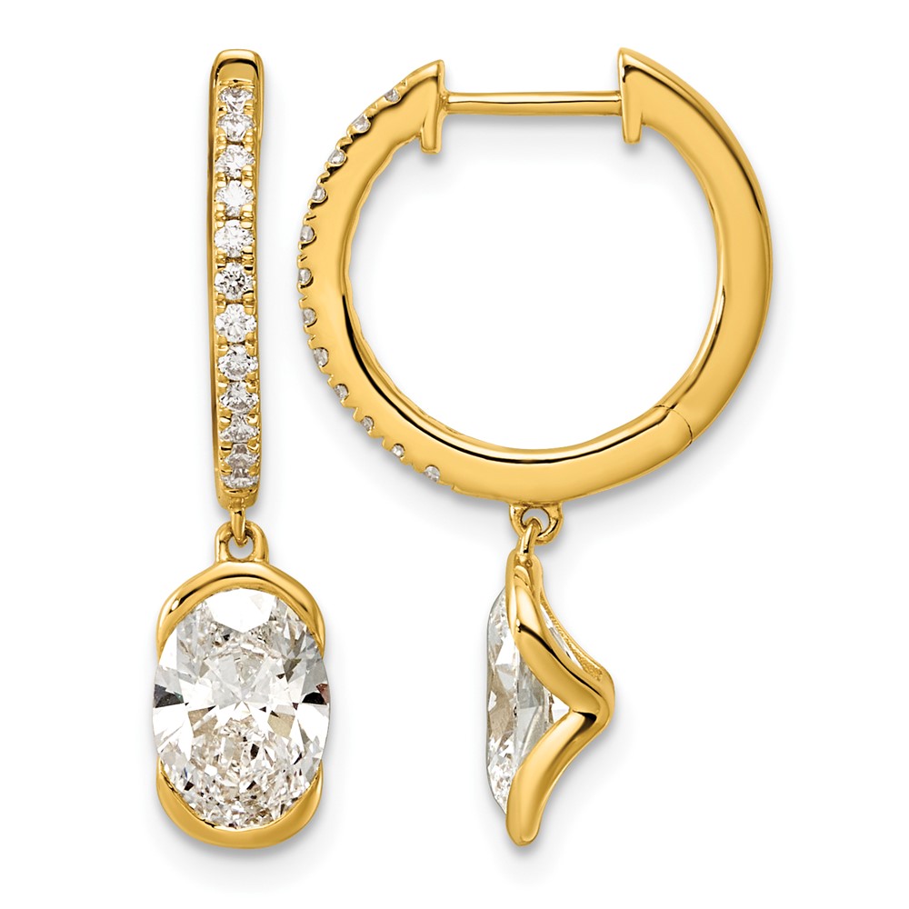 14K Yellow Gold Oval Lab Grown Diamond VS+ F+ Hoop Dangle Earrings