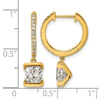 14K Yellow Gold Princess Lab Grown Diamond VS+ F+ Hoop Dangle Earrings view 2