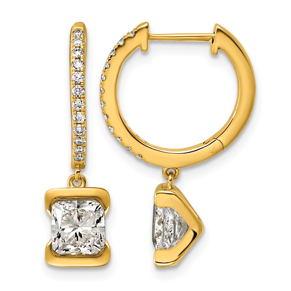 14K Yellow Gold Princess Lab Grown Diamond VS+ F+ Hoop Dangle Earrings