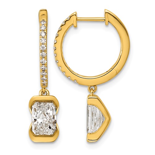 14K Yellow Gold Radiant Lab Grown Diamond VS+ F+ Hoop Comp Dangle Earrings