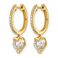 14K Yellow Gold Heart Lab Grown Diamond VS+ F+ Hoop Dangle Earrings view 2