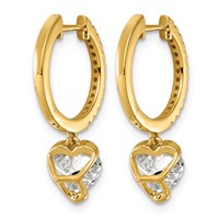 14K Yellow Gold Heart Lab Grown Diamond VS+ F+ Hoop Dangle Earrings view 3
