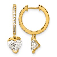 14K Yellow Gold Heart Lab Grown Diamond VS+ F+ Hoop Dangle Earrings view 1