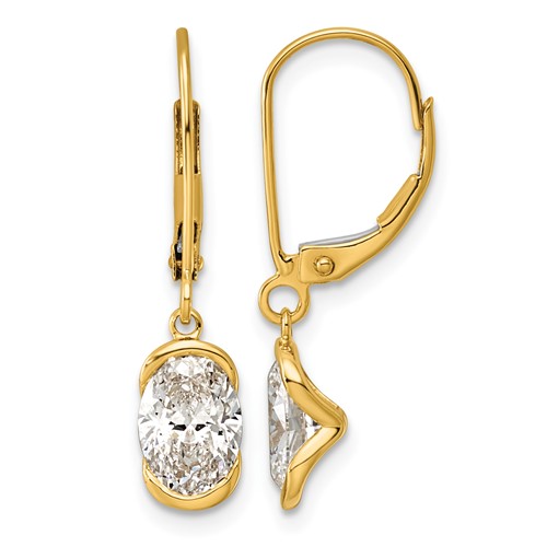 14K Yellow Gold 2ct Oval Lab Grown Diamond VS+ F+ Leverback Earrings