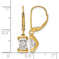 14K Yellow Gold 2ct Emerald Lab Grown Diamond VS+ F+ Leverback Earrings view 2