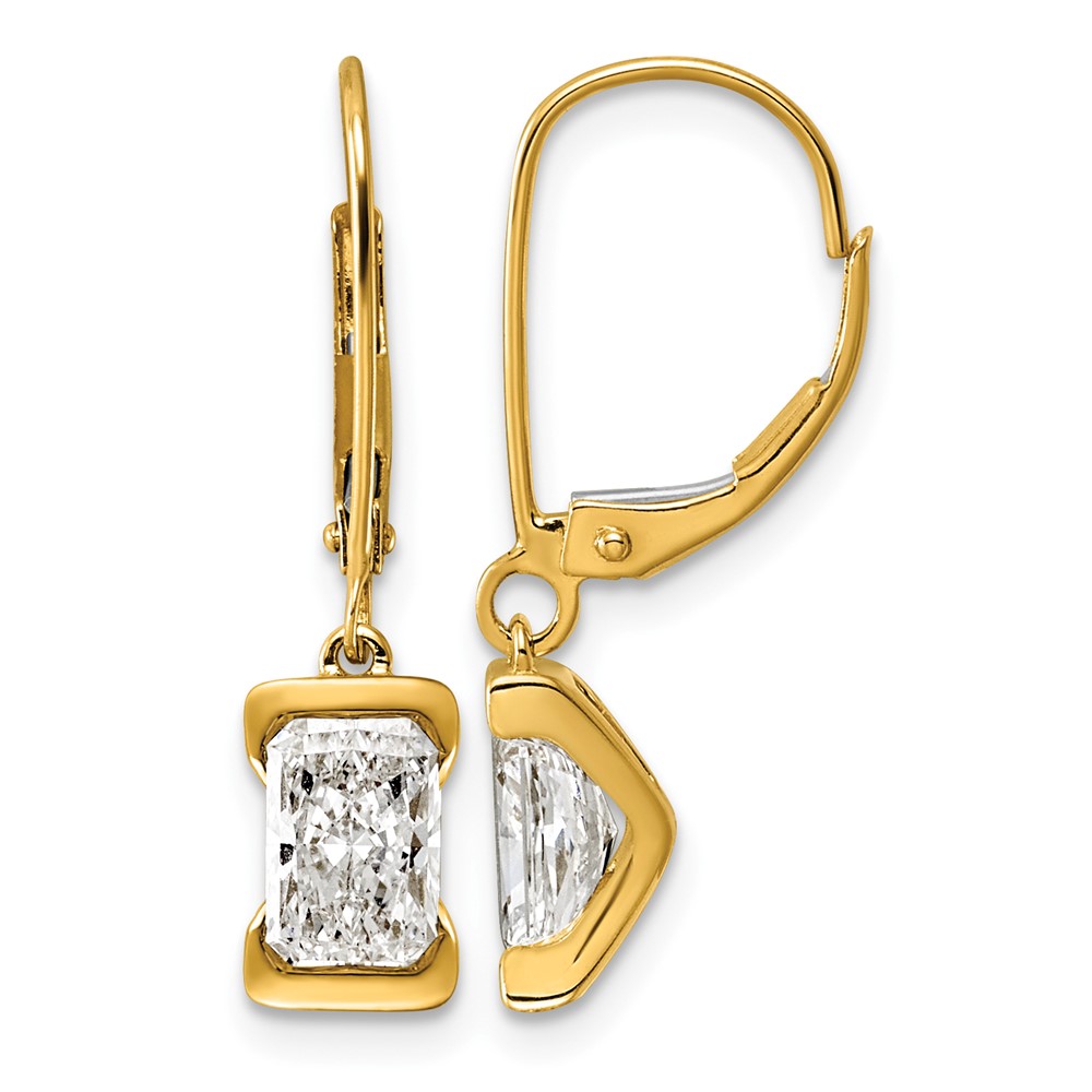 14K Yellow Gold 2ct Emerald Lab Grown Diamond VS+ F+ Leverback Earrings