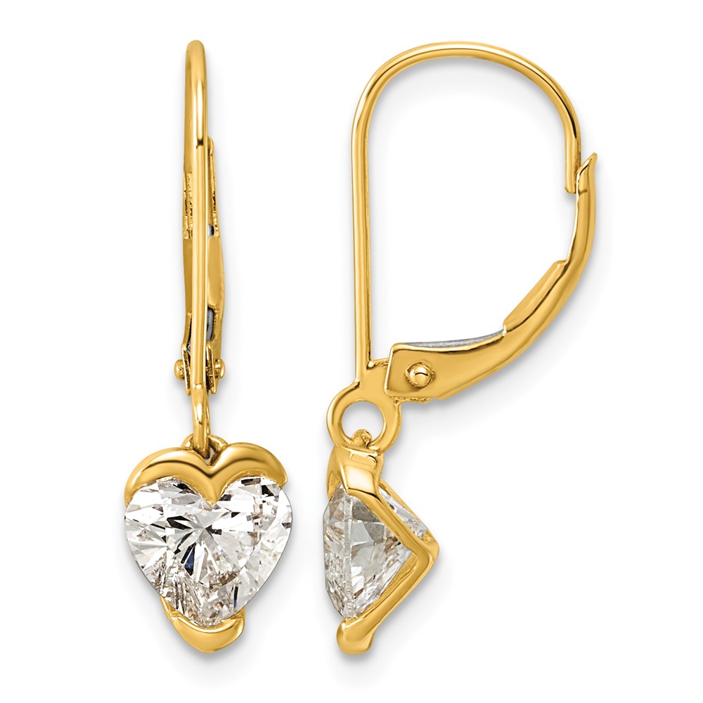 14K Yellow Gold Heart Lab Grown Diamond VS+ F+ Leverback Earrings