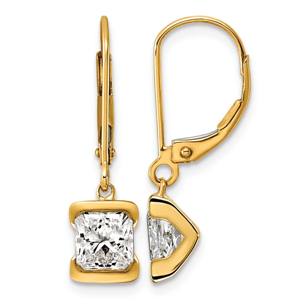 14K Yellow Gold 2ct Princess Lab Grown Diamond VS+ F+ Leverback Earrings