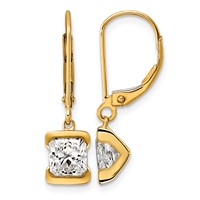 14K Yellow Gold 2ct Princess Lab Grown Diamond VS+ F+ Leverback Earrings view 1