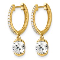 14K Yellow Gold Round Bezel Dangle Lab Grown Diamond VS+ F+ Hoop Earrings view 2