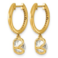 14K Yellow Gold Round Bezel Dangle Lab Grown Diamond VS+ F+ Hoop Earrings view 3