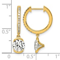 14K Yellow Gold Round Bezel Dangle Lab Grown Diamond VS+ F+ Hoop Earrings view 4