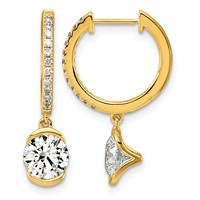14K Yellow Gold Round Bezel Dangle Lab Grown Diamond VS+ F+ Hoop Earrings view 1