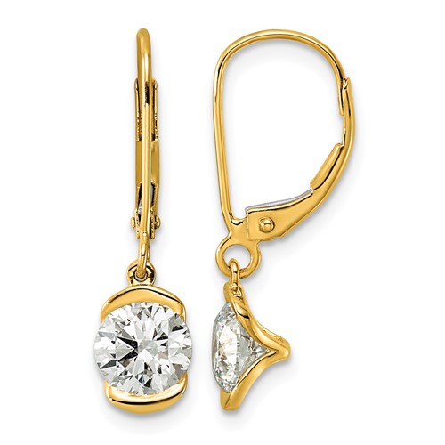 14K Yellow Gold 2ct Round Half Bezel Set Lab Grown Diamond VS+ F+ Leverback Earrings