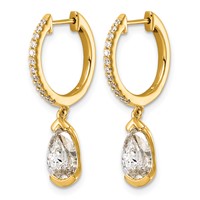 14K Yellow Gold Pear Bezel Dangle Lab Grown Diamond VS+ F+ Hoop Earrings view 2